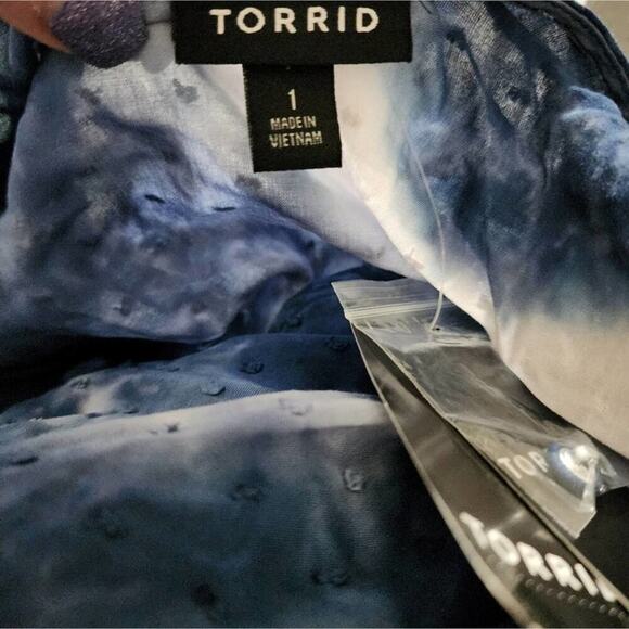 Torrid Tea-Length Chiffon Clip Dot Blue Tie Dye Midi Dress Plus Size 1 1X new!!! - Picture 9 of 13